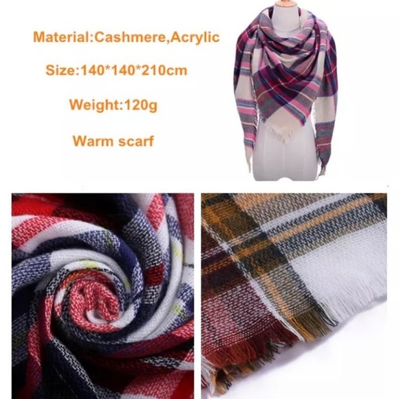 BLACK & TAN Plaid cashmere triangle scarf - Picture 5 of 6